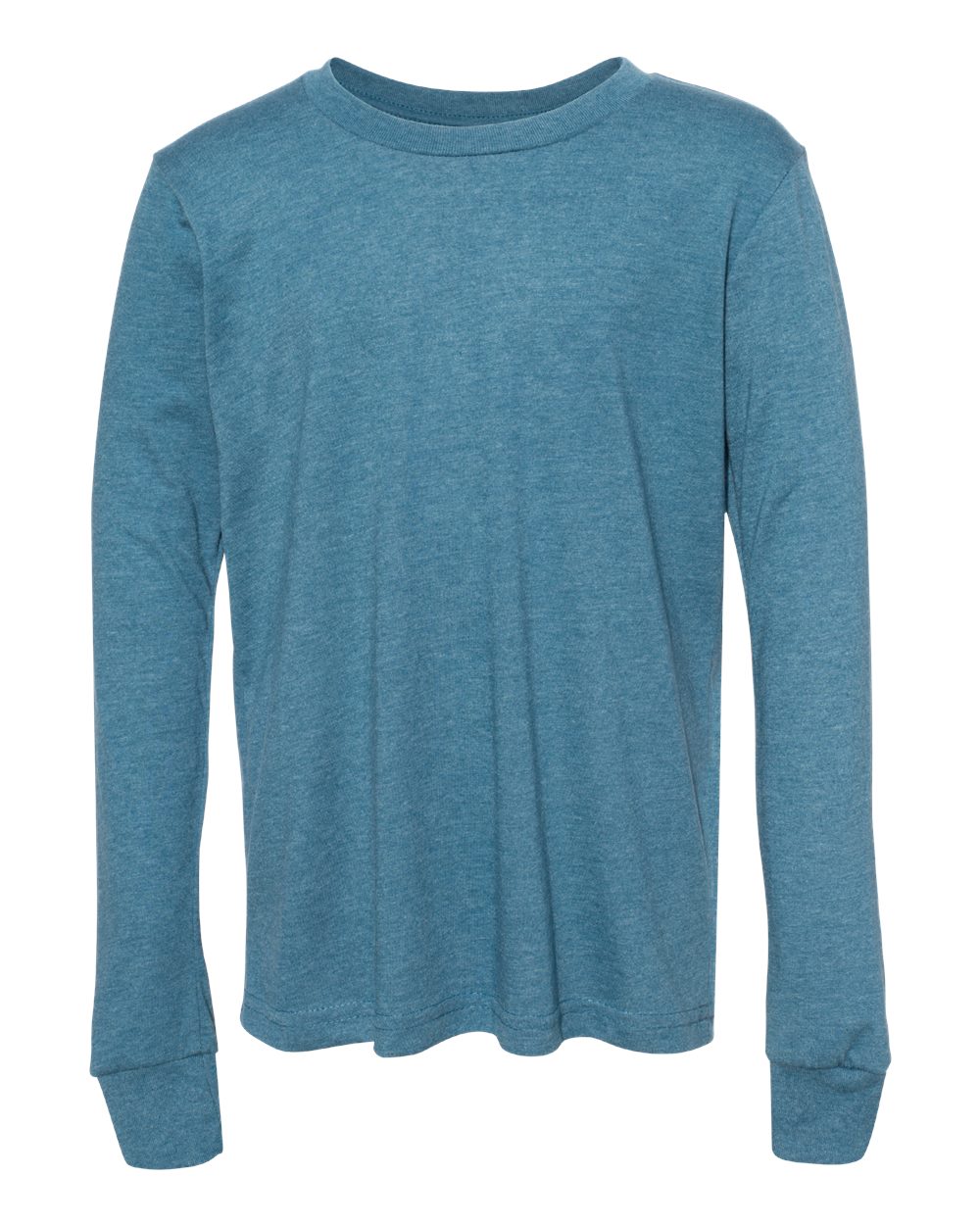 Front View of Heather Deep Teal Youth Heather CVC Long Sleeve Tee - 3501YCVC