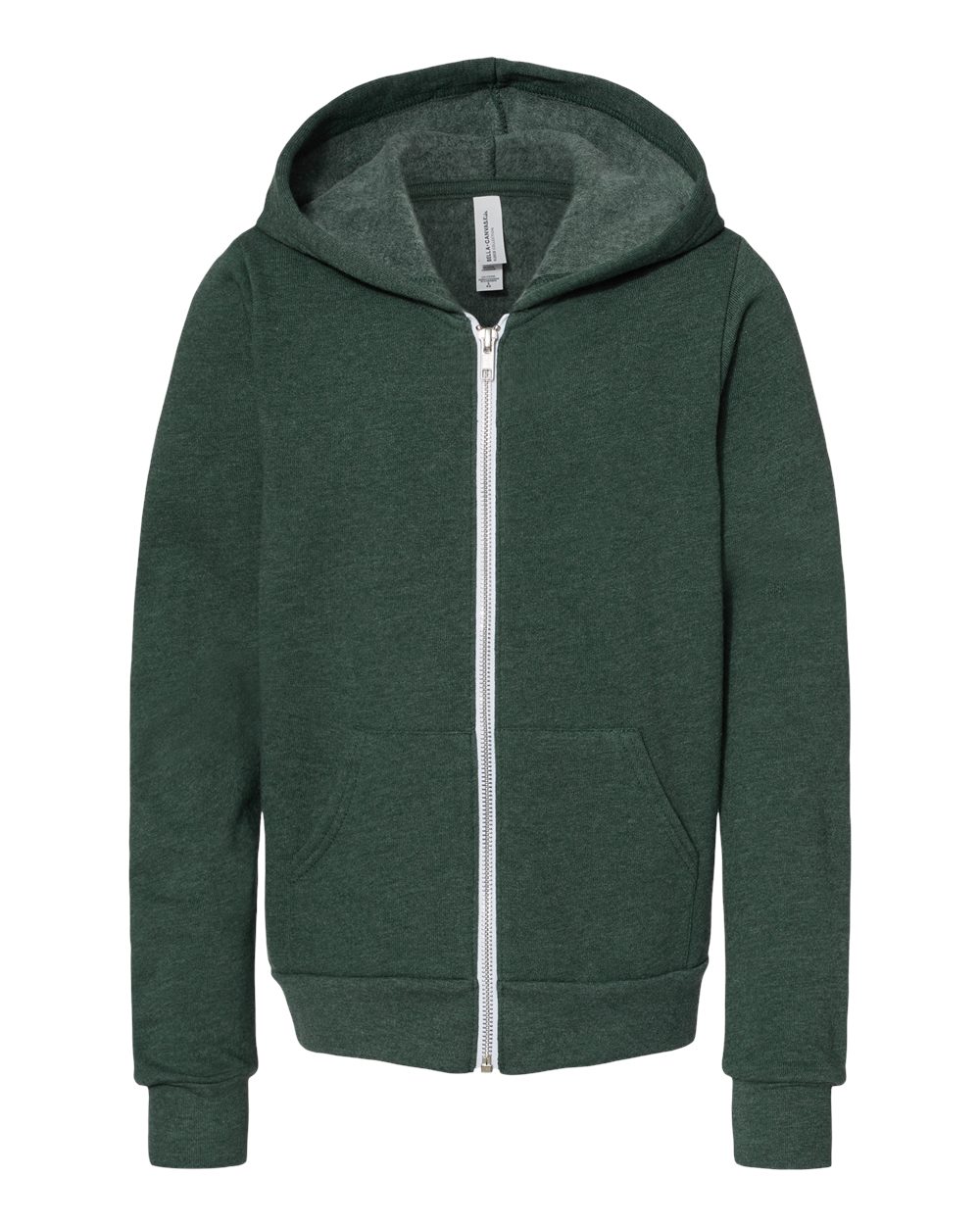 Front View of Heather Forest Youth Sponge Fleece Full-Zip Hoodie - 3739Y