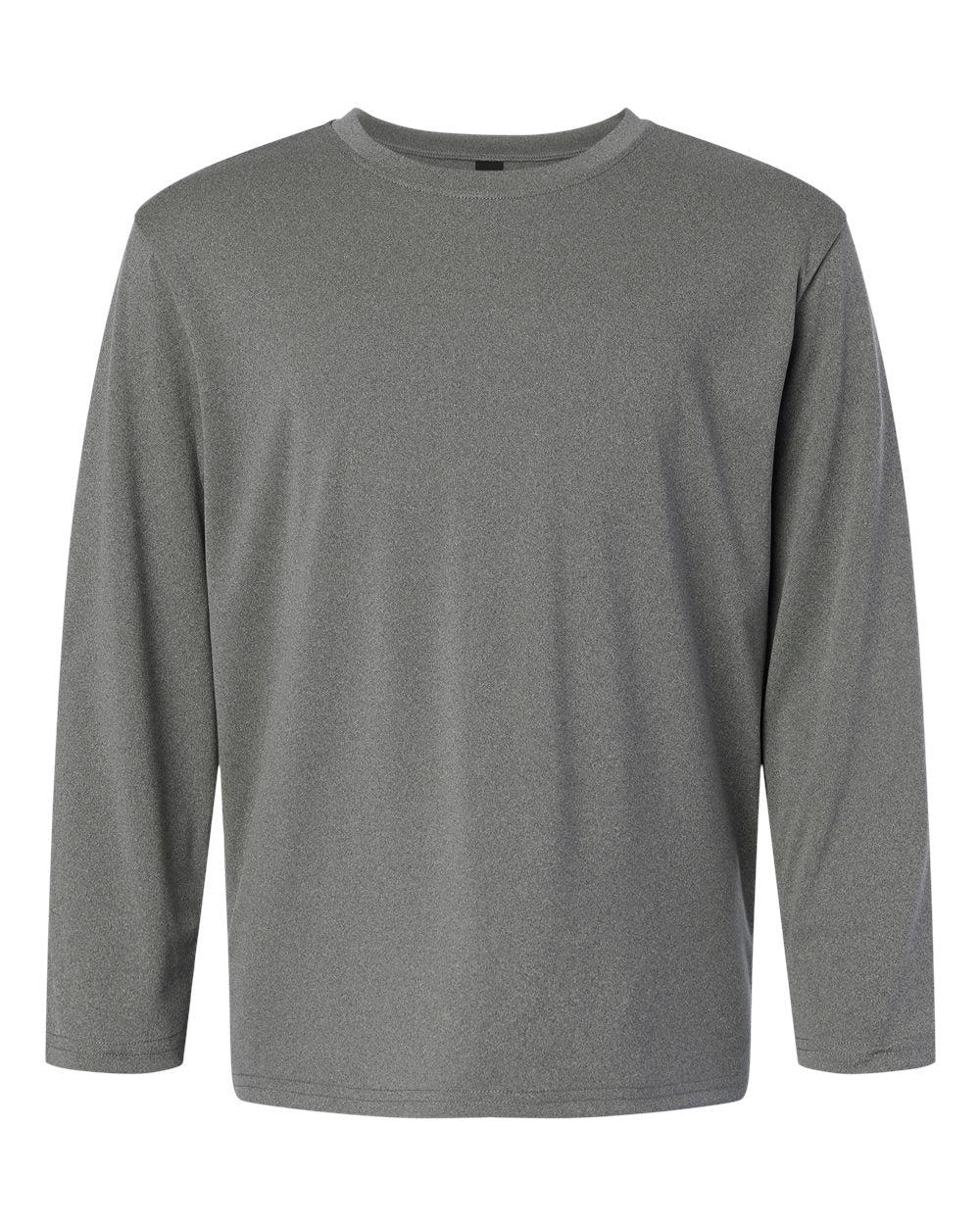 Front View of Heather Granite Pro-Lock Youth Performance Long Sleeve T-Shirt - 48400Y