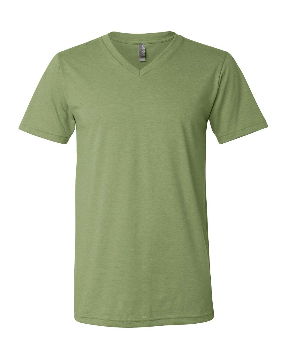Front View of Heather Green Heather CVC V-Neck Tee - 3005CVC