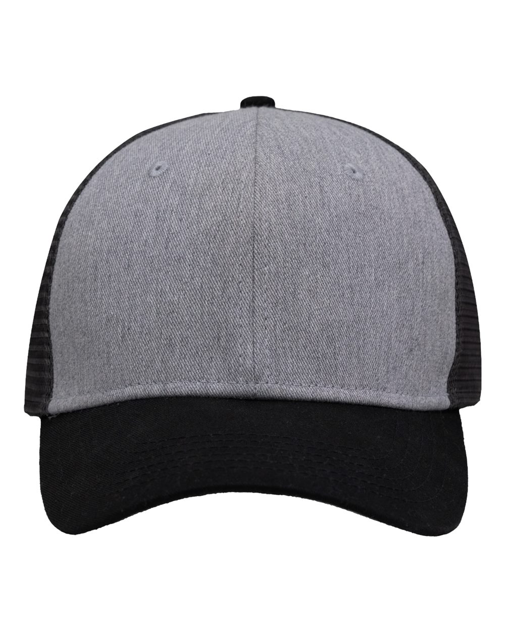 Front View of Heather Grey/ Charcoal/ Black Traditional Lo-Pro Mesh Back Trucker Fit Cap - SP1450