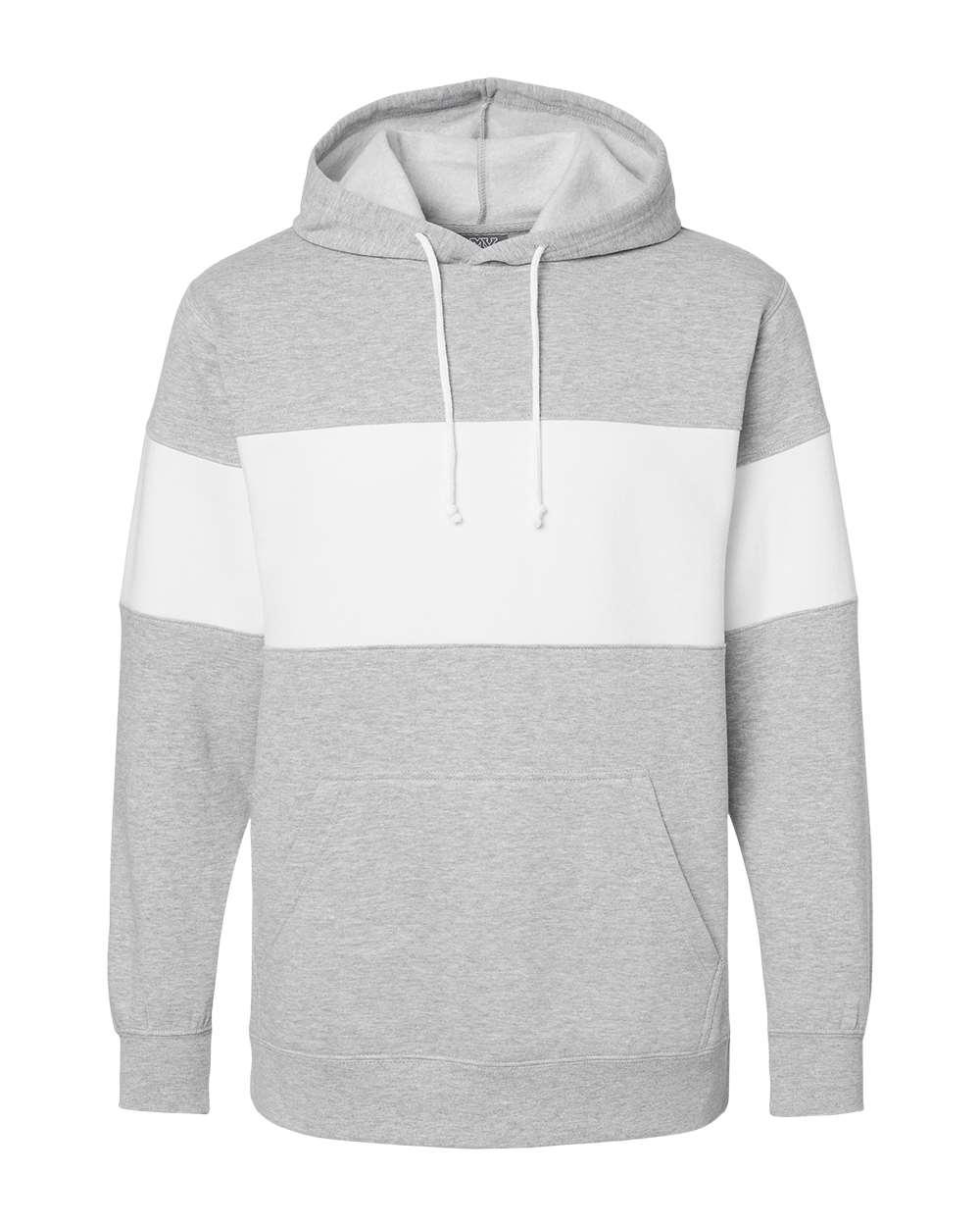 Front View of Heather Grey Classic Fleece Colorblocked Hooded Sweatshirt - 22709