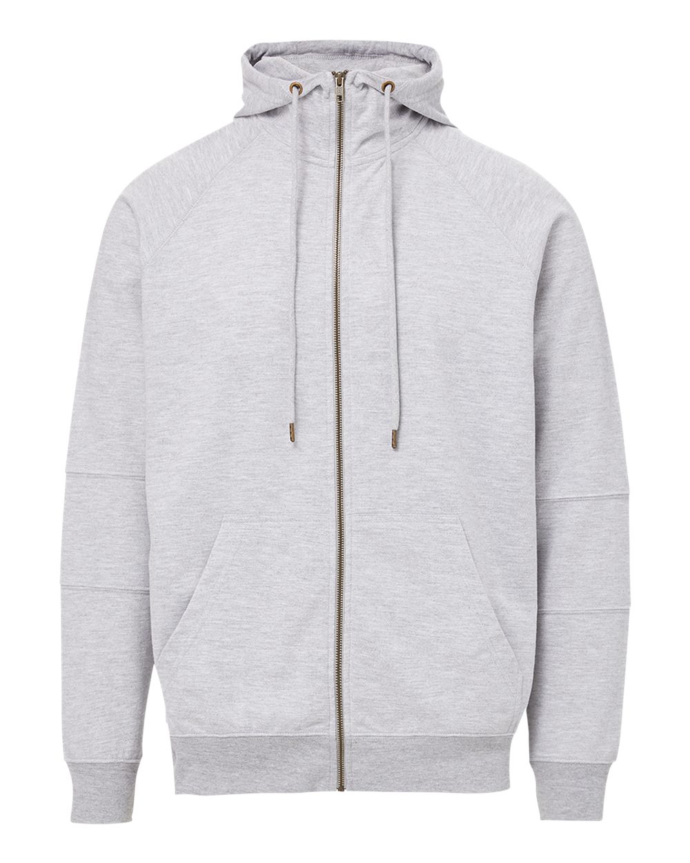 Front View of Heather Grey Ezra French Terry Full-Zip Funnel Hooded Sweatshirt - 23110