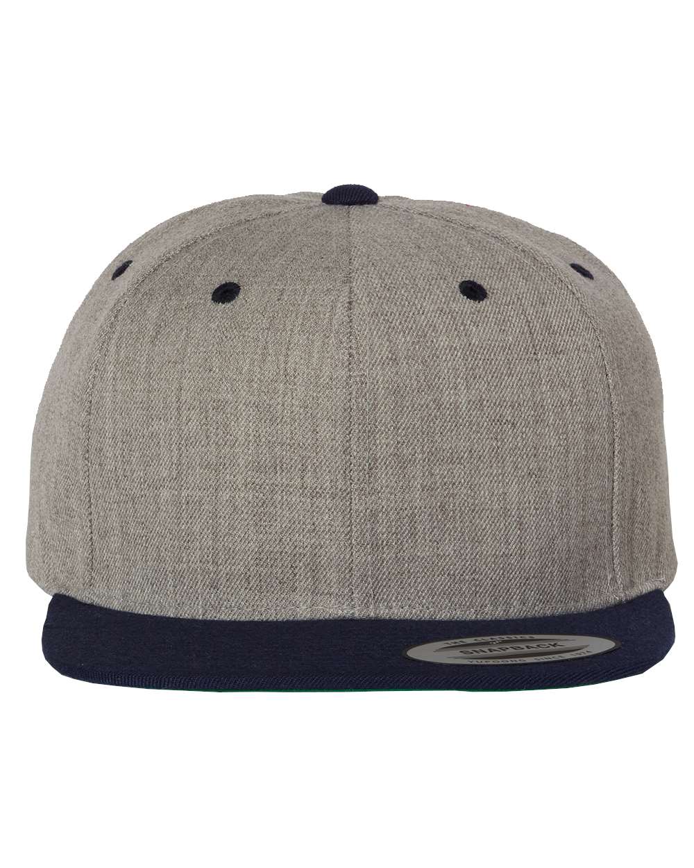 Front View of Heather Grey/ Navy Premium Flat Bill Snapback Cap - 6089M