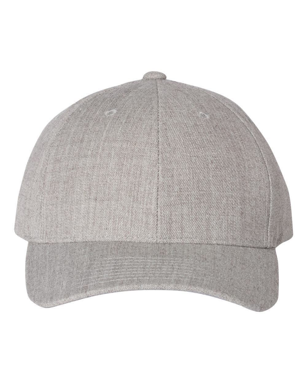 Front View of Heather Grey Premium Curved Bill Snapback Cap - 6789M