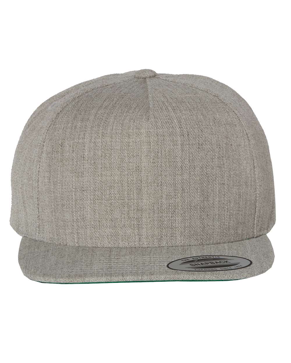 Front View of Heather Grey Premium Five-Panel Snapback Cap - 5089M