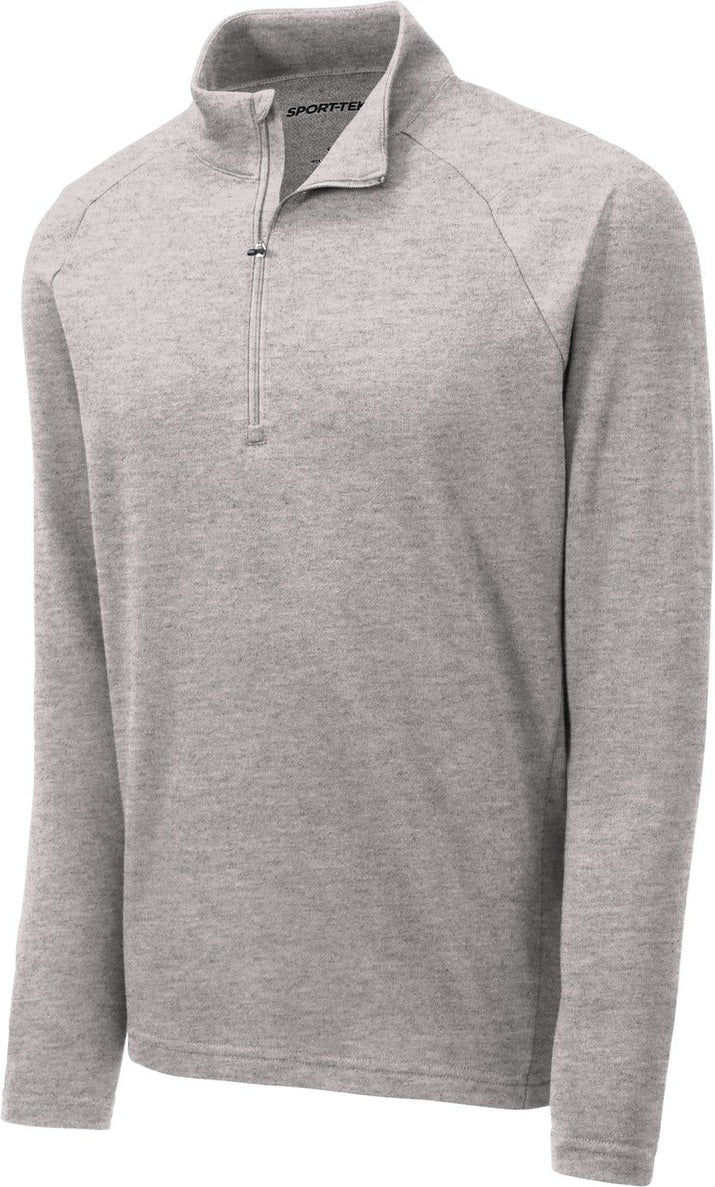 Front View of Heather Grey Sport-Tek Lightweight French Terry 1/4-Zip Pullover. ST273