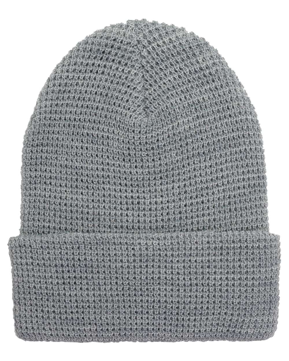 Front View of Heather Grey Waffle Cuffed Beanie - 2501KC plain