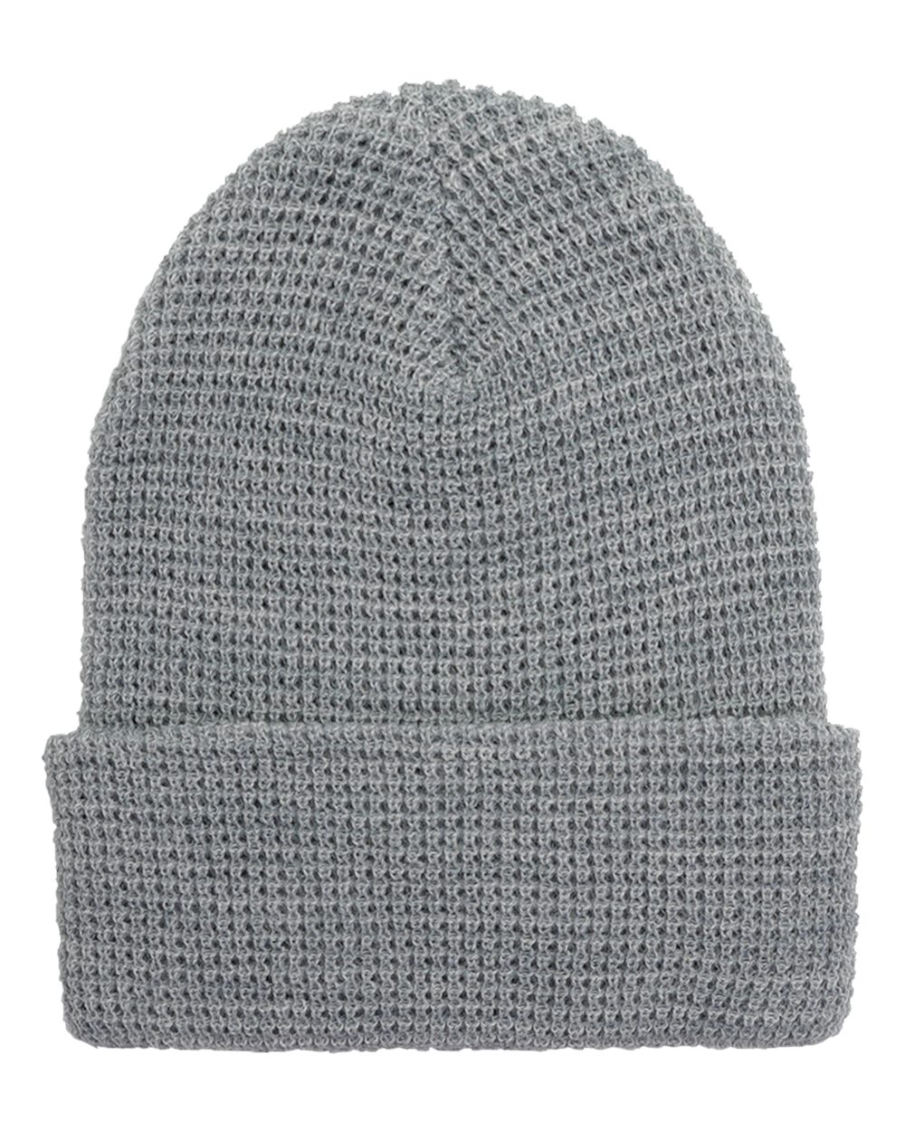 Front View of Heather Grey Waffle Cuffed Knit Beanie - 2501K