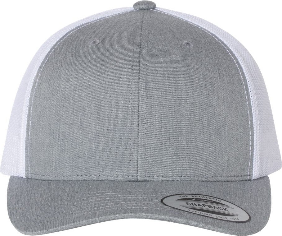 Front View of Heather Grey/ White Retro Trucker Cap - 6606