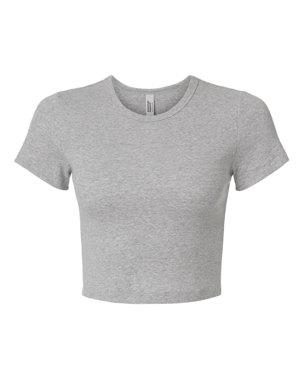 Front View of Heather Grey Women's Baby Rib Cropped Tee - BR210