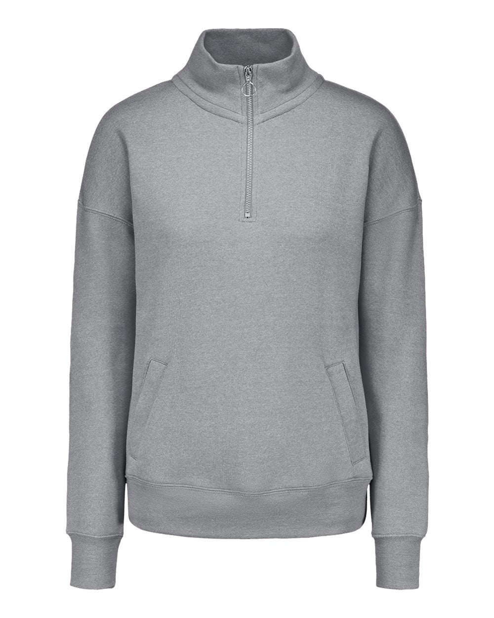 Front View of Heather Grey Women's Cloud Fleece Quarter-Zip Sweatshirt - W20189 plain