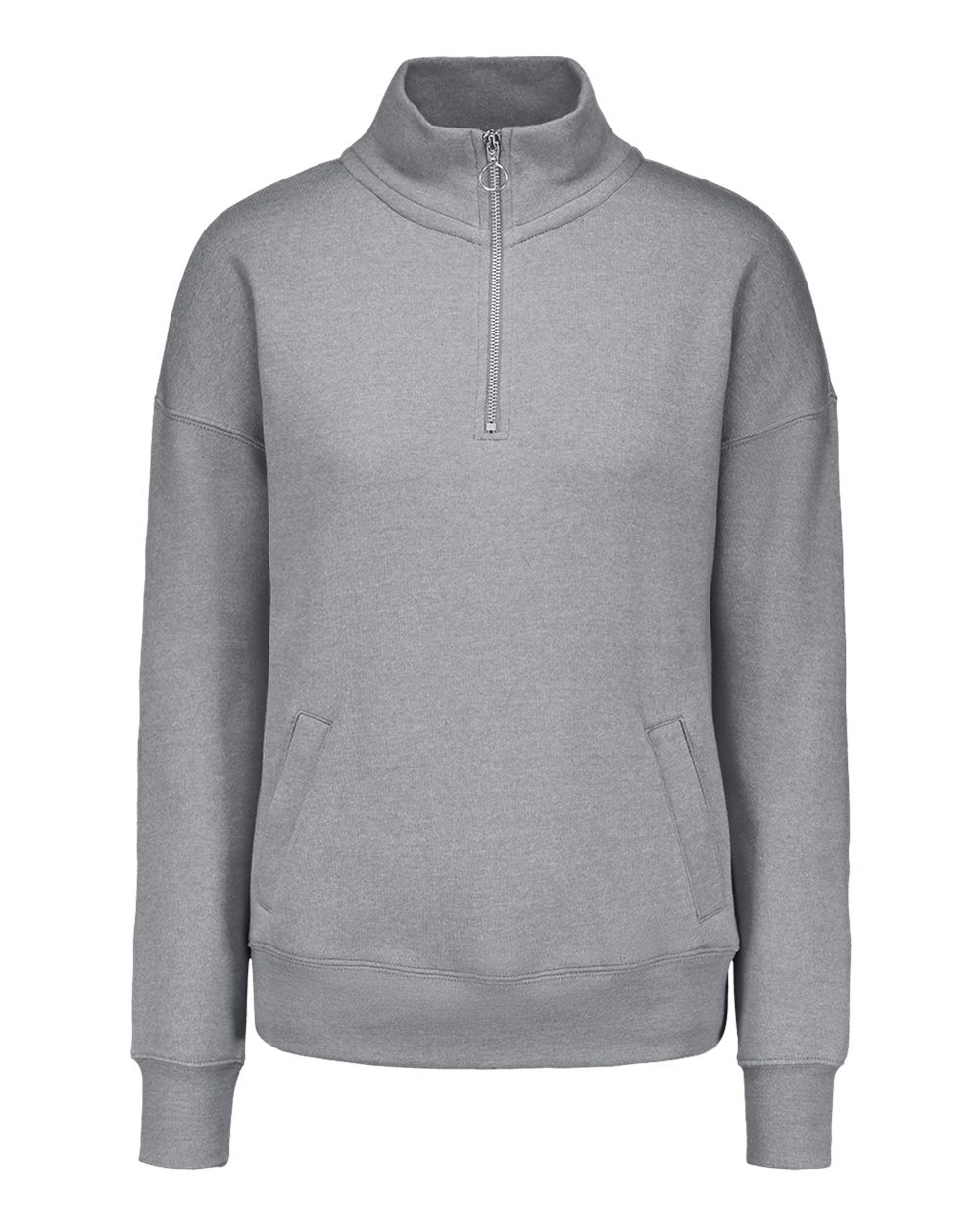 Front View of Heather Grey Women's Cloud Fleece Quarter-Zip Sweatshirt - W20189 plain