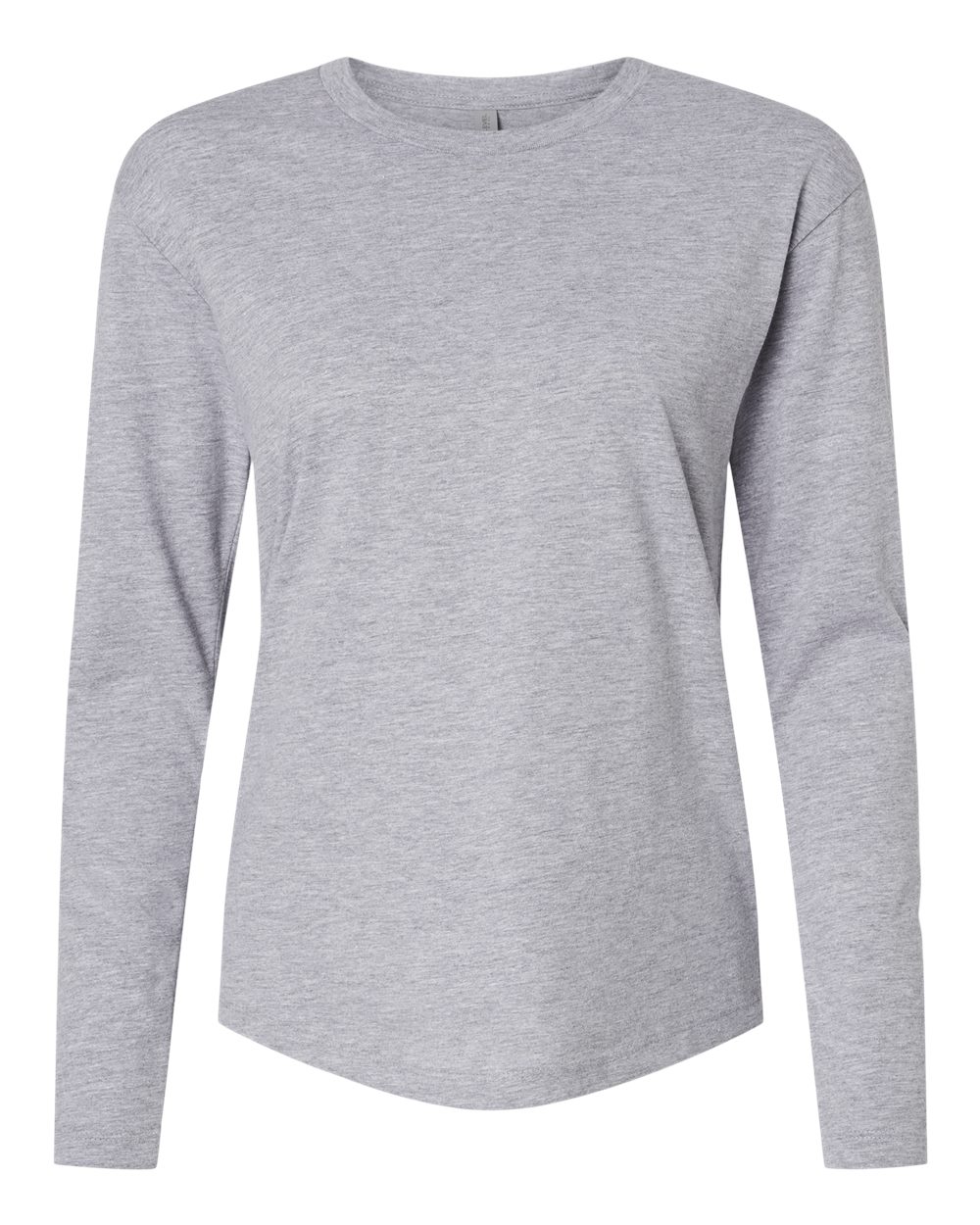 Front View of Heather Grey Women&#39;s Cotton Relaxed Long Sleeve T-Shirt - 3911