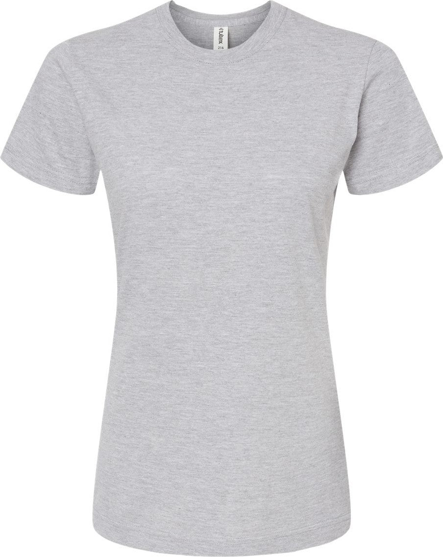 Front View of Heather Grey Women&#39;s Fine Jersey Classic Fit T-Shirt - 216