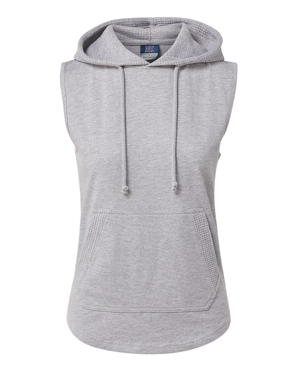 Front View of Heather Grey Women's Kinsley Sleeveless Hooded Sweatshirt - W24131