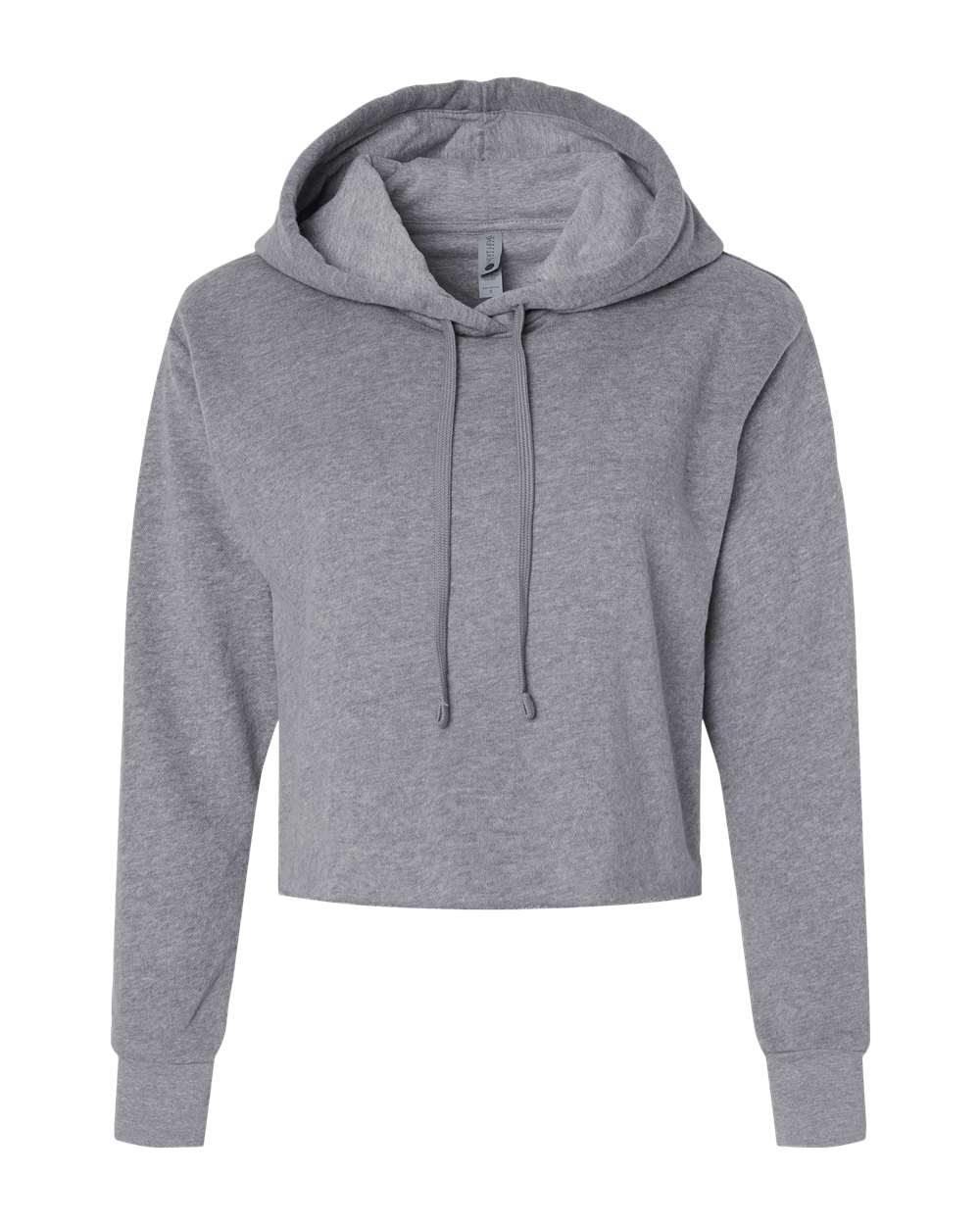 Front View of Heather Grey Women's Laguna Sueded Raw Edge Crop Hoodie - 9384
