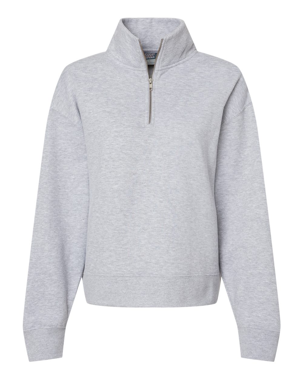 Front View of Heather Grey Women's Sueded Fleece Quarter-Zip Sweatshirt - W22713