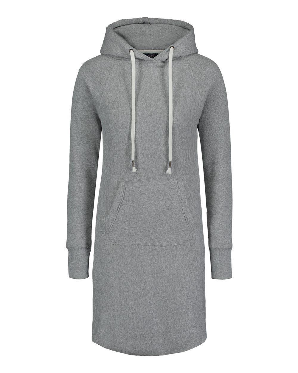 Front View of Heather Grey Women's Suzie Hooded Sweatshirt Dress - W2340
