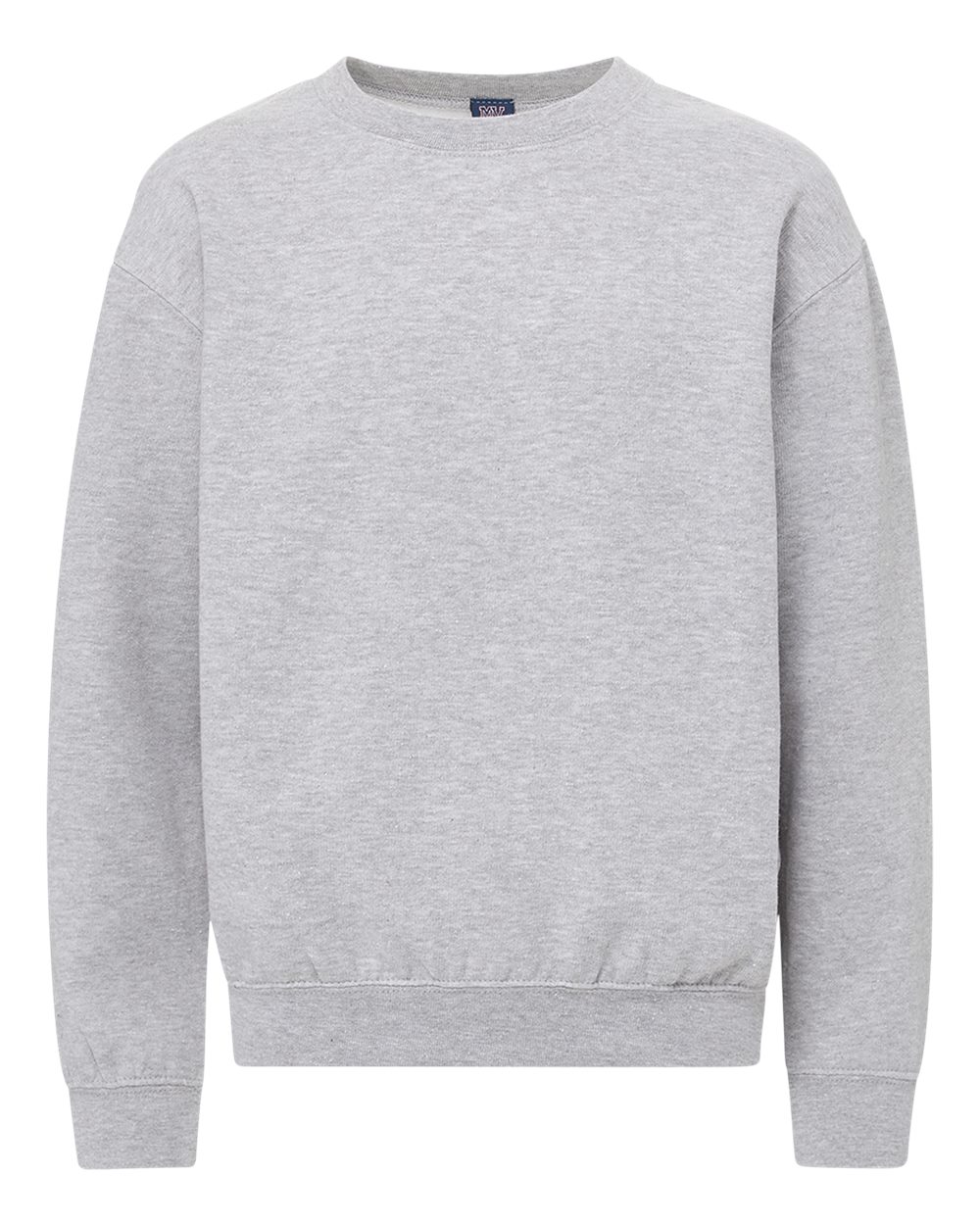 Front View of Heather Grey Youth Buddy Crewneck Sweatshirt - 23154Y plain