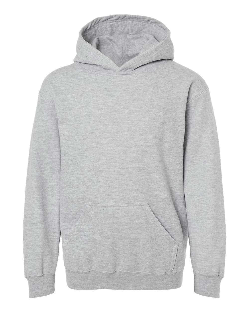 Front View of Heather Grey Youth Hooded Sweatshirt - 320Y