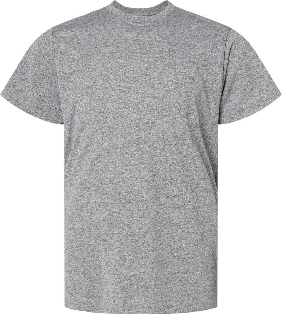 Front View of Heather Grey Youth Islander Performance T-Shirt - 208Y
