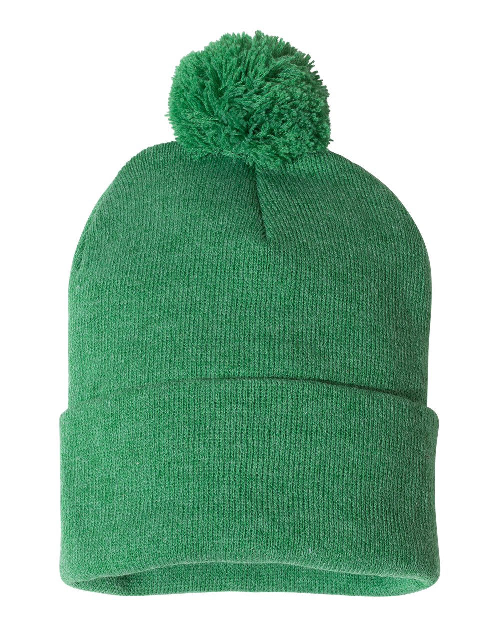 Front View of Heather Kelly 12" Pom-Pom Cuffed Beanie - SP15