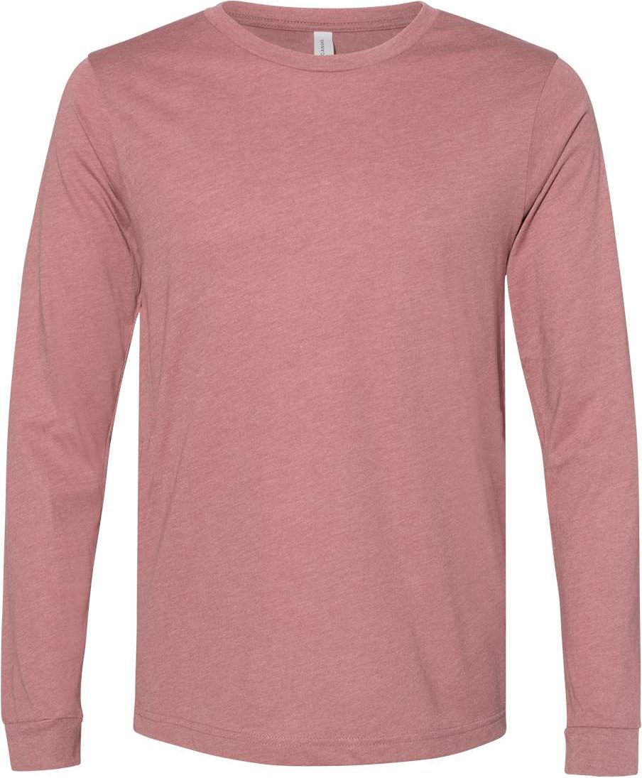 Front View of Heather Mauve Heather CVC Long Sleeve Tee - 3501CVC
