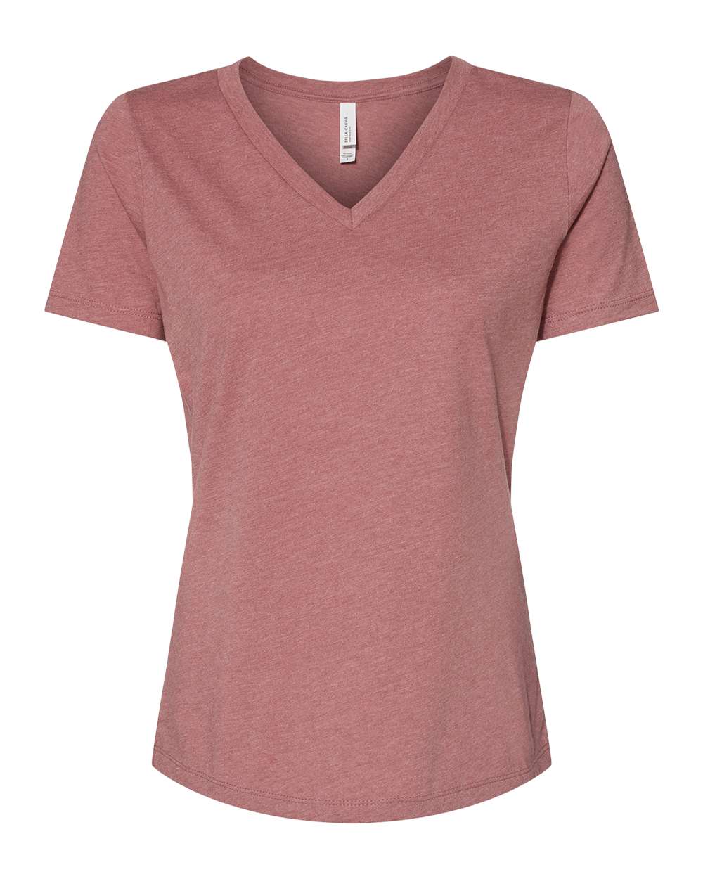 Front View of Heather Mauve Women's Relaxed Heather CVC V-Neck Tee - 6405CVC
