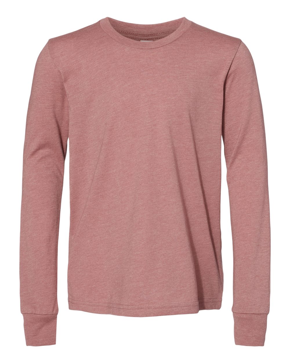 Front View of Heather Mauve Youth Heather CVC Long Sleeve Tee - 3501YCVC