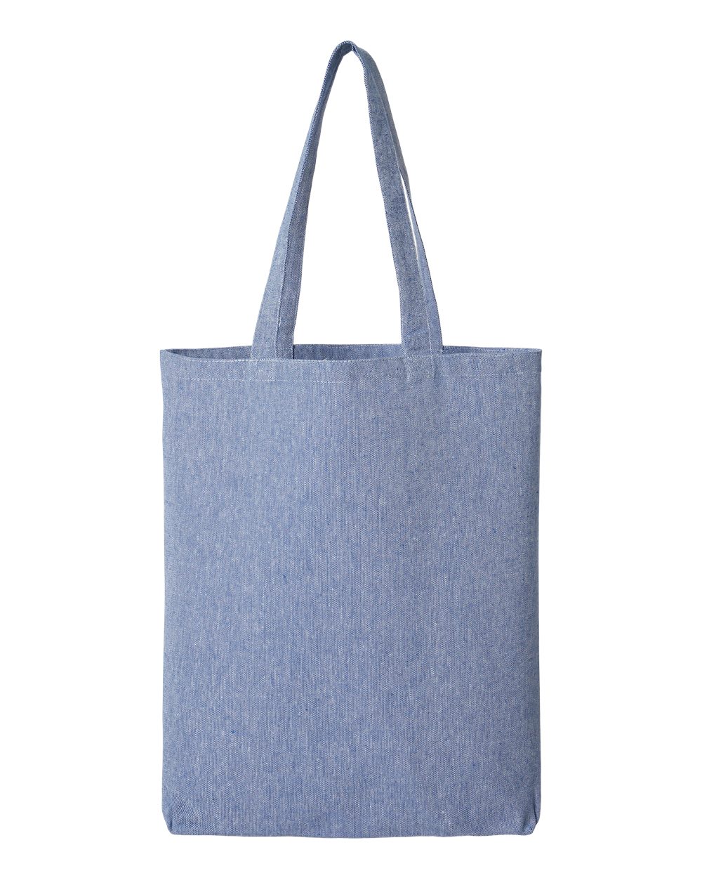 Front View of Heather Medium Blue Midweight Recycled Gusseted Tote - OAD106R