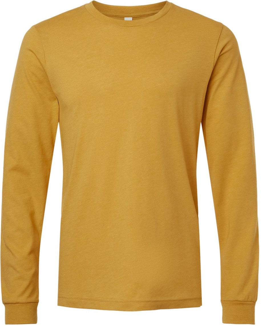 Front View of Heather Mustard Heather CVC Long Sleeve Tee - 3501CVC
