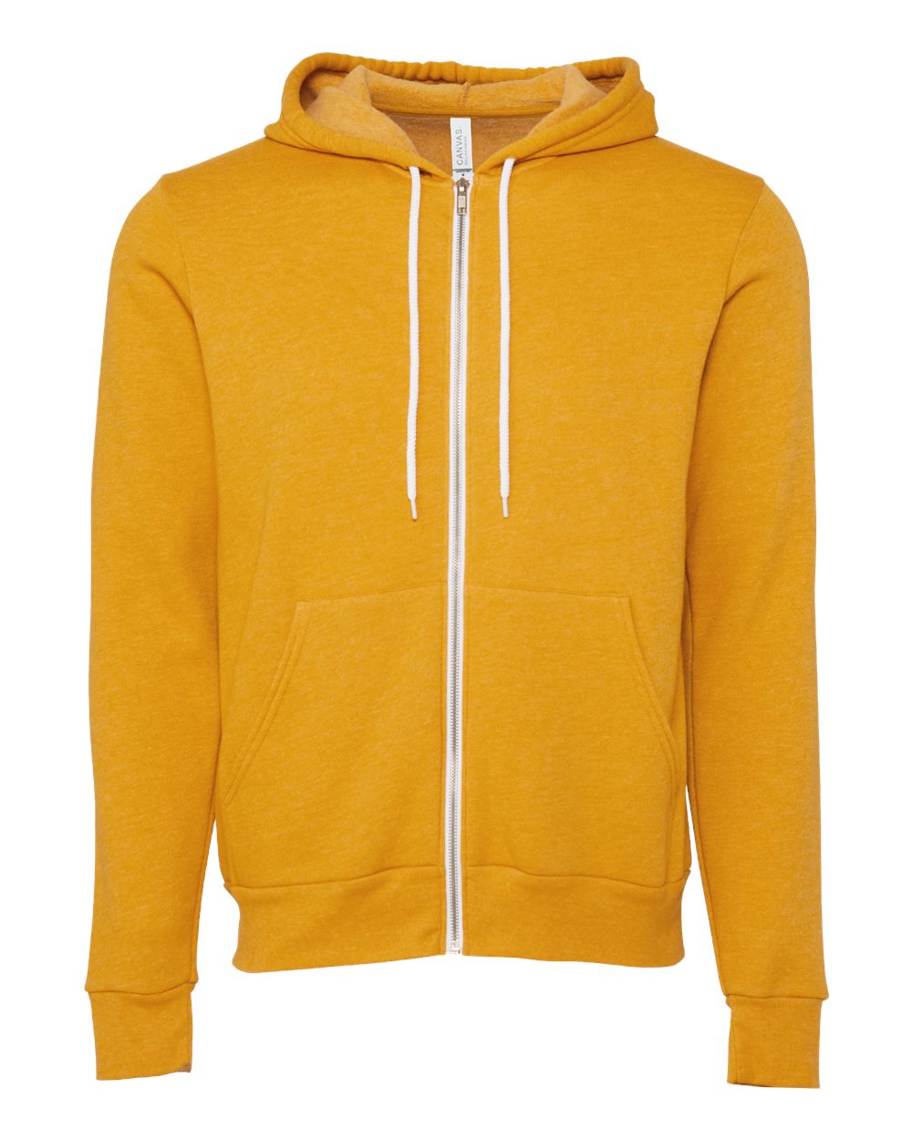 Front View of Heather Mustard Sponge Fleece Full-Zip Hoodie - 3739
