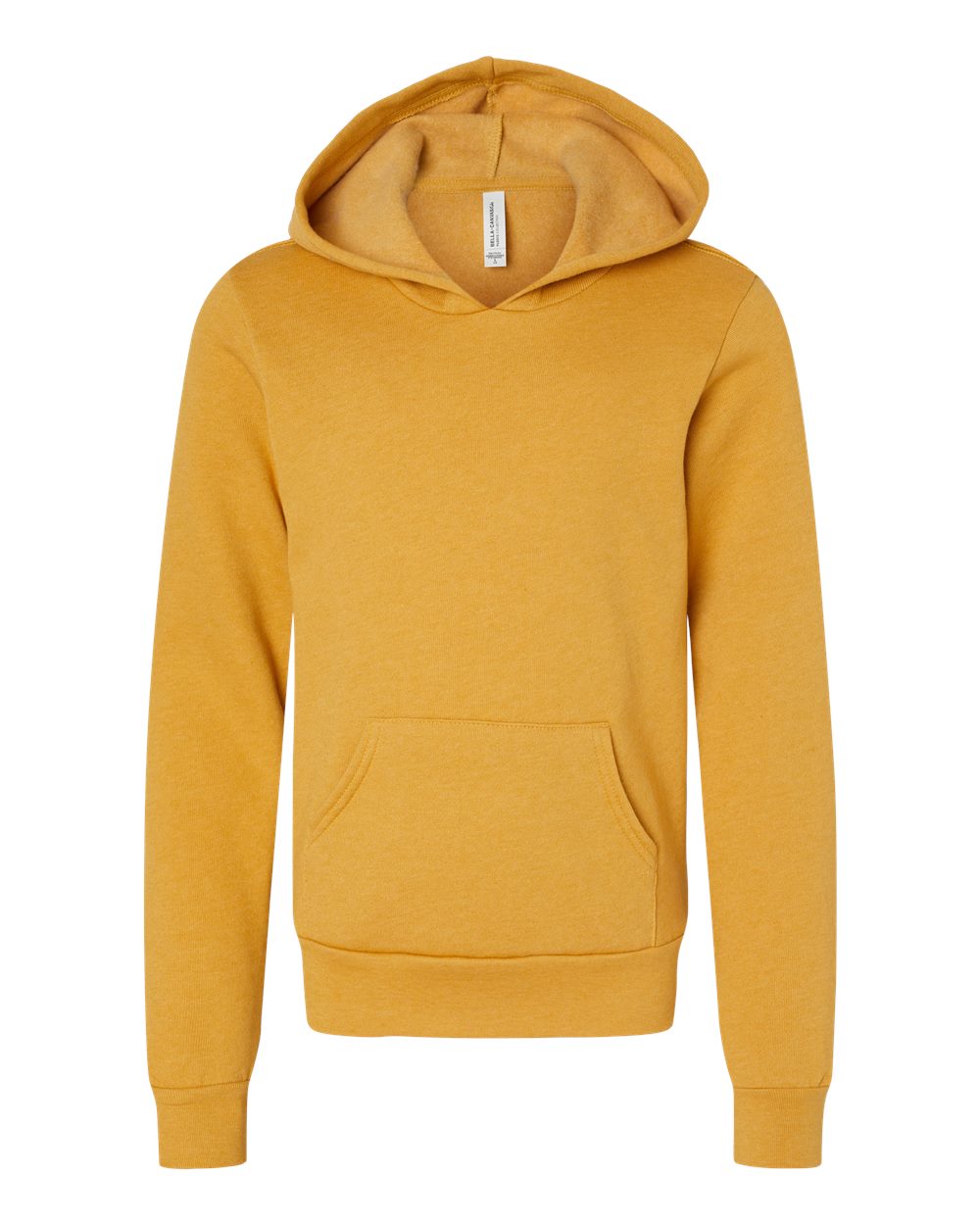 Front View of Heather Mustard Youth Sponge Fleece Hoodie - 3719Y