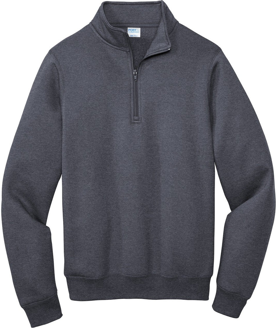 Front View of Heather Navy Port & Co Core Fleece 1/4-Zip Pullover Sweatshirt PC78Q