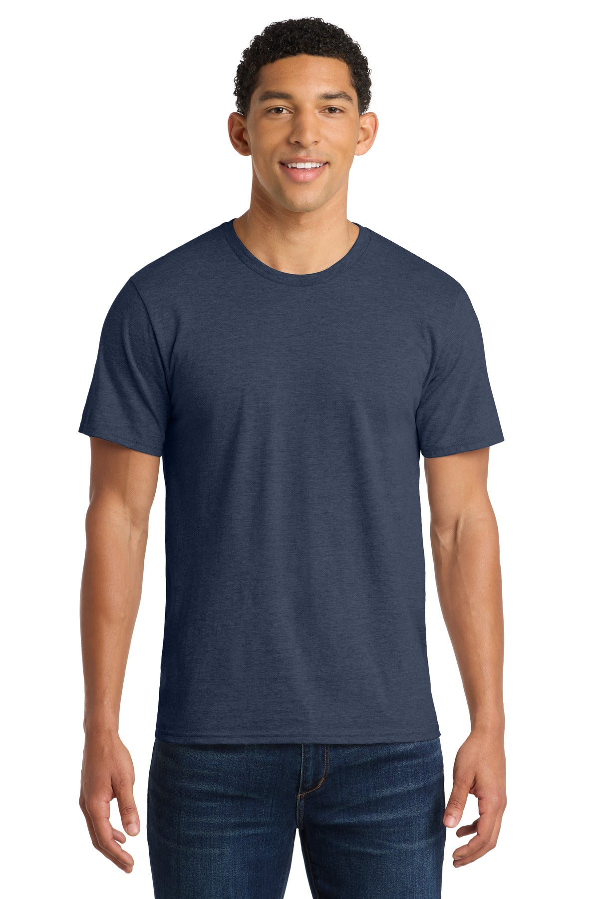 Front View of Heather Navy Port & Co Fan Favorite Tee. PC450