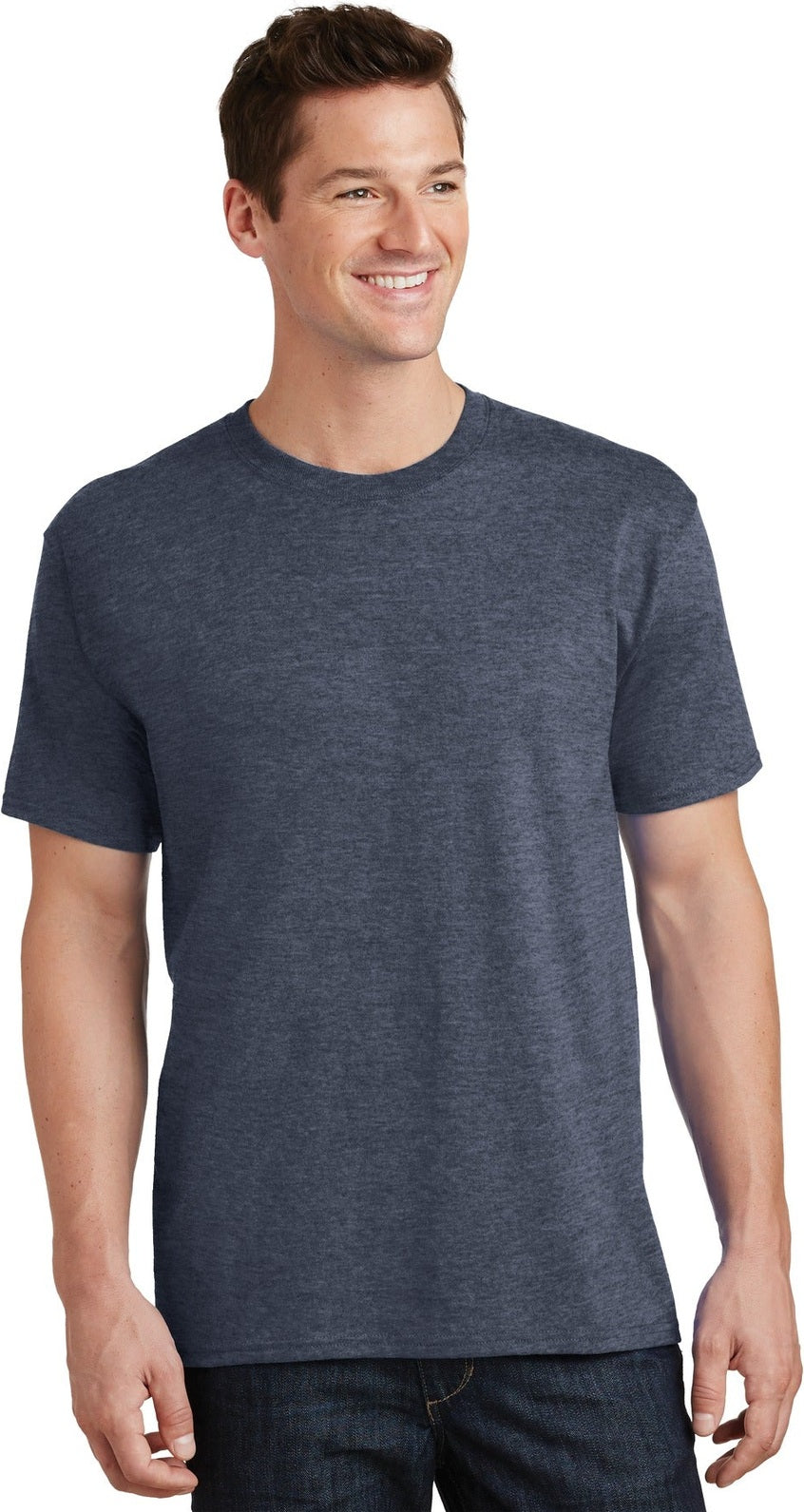 Front View of Heather Navy Port & Co Tall Core Cotton Tee PC54T