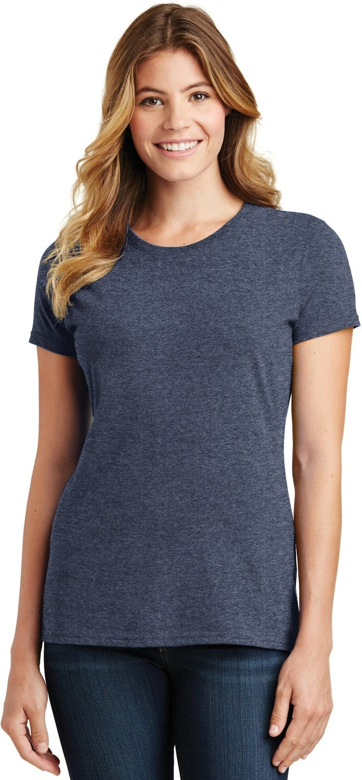 Front View of Heather Navy Port & Co Women's Fan Favorite Tee. LPC450