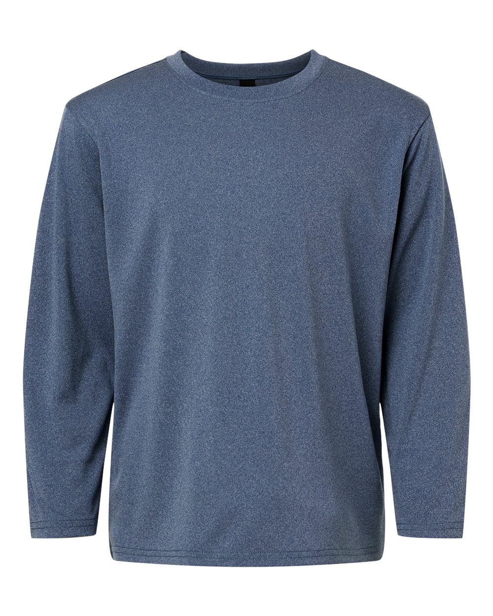 Front View of Heather Navy Pro-Lock Youth Performance Long Sleeve T-Shirt - 48400Y