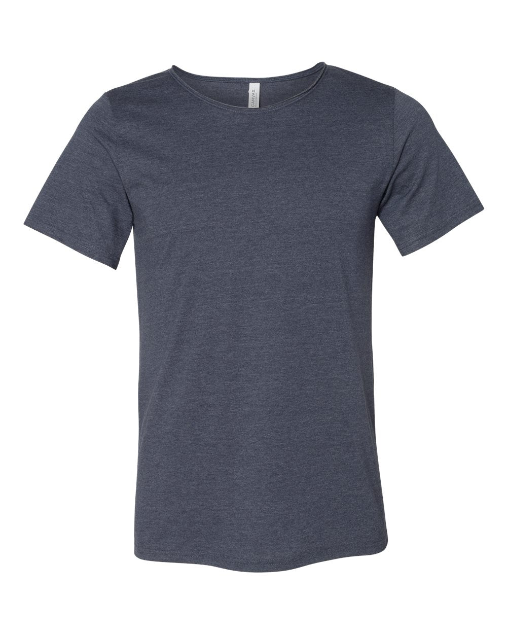 Front View of Heather Navy Raw Neck Tee - 3014