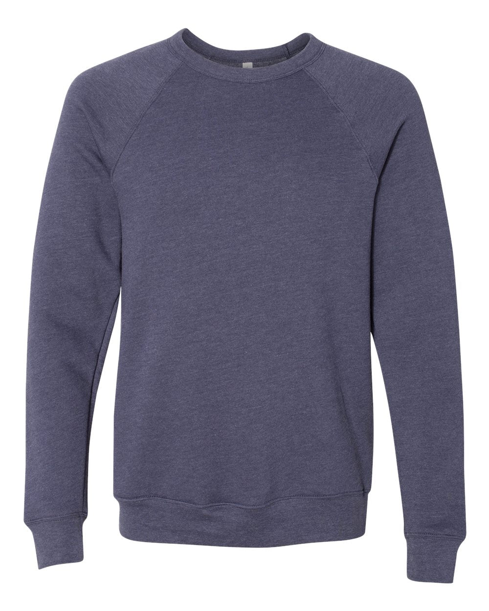 Front View of Heather Navy Sponge Fleece Raglan Crewneck Sweatshirt - 3901