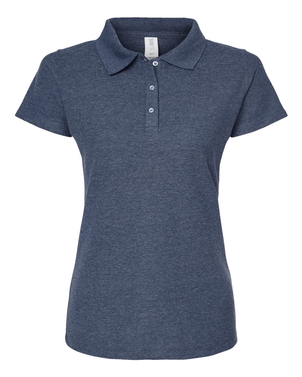 Front View of Heather Navy Women&#39;s 50/50 Sport Pique Polo - 401