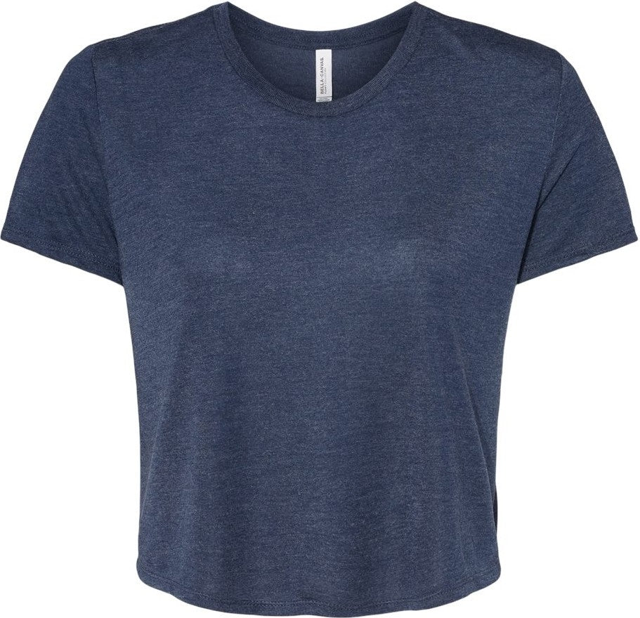Front View of Heather Navy Women’s Flowy Crop Tee - 8882