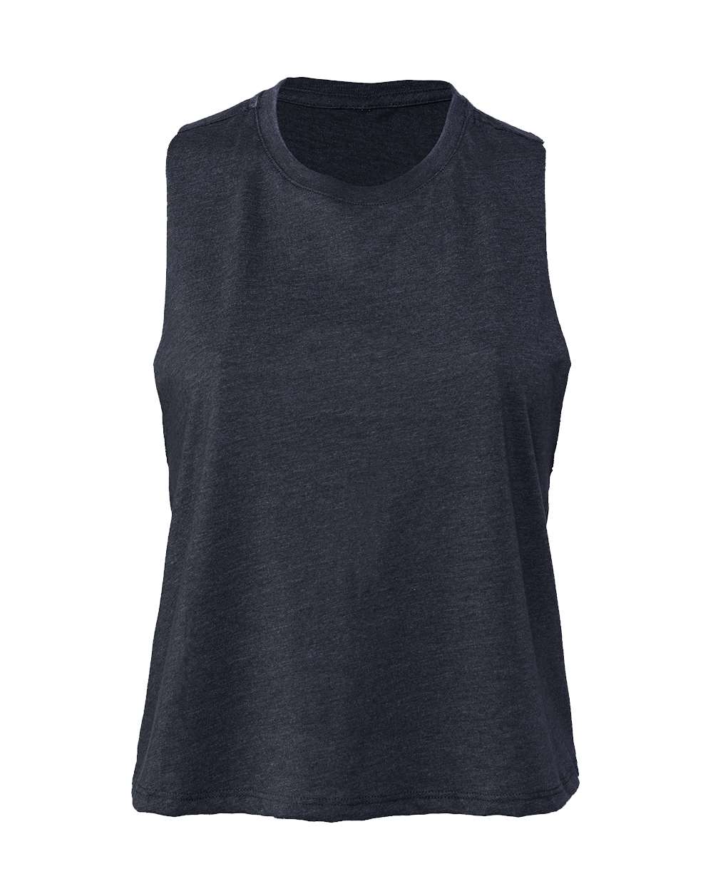 Front View of Heather Navy Women&#39;s Racerback Crop Tank - 6682