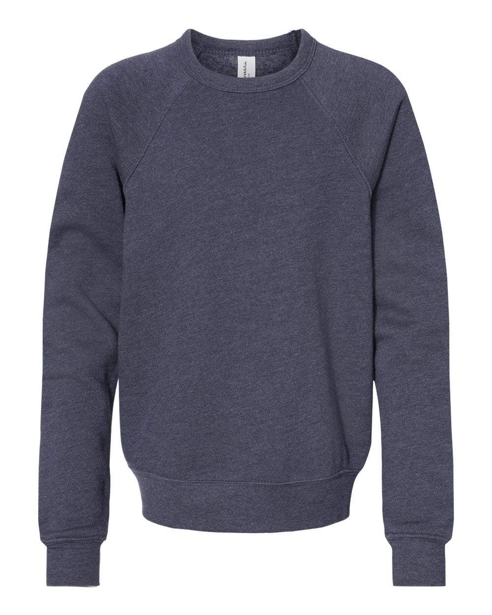 Front View of Heather Navy Youth Sponge Fleece Crewneck Sweatshirt - 3901Y