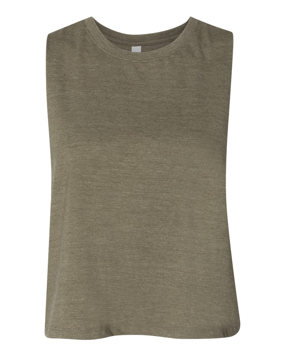 Front View of Heather Olive Women's Racerback Crop Tank - 6682