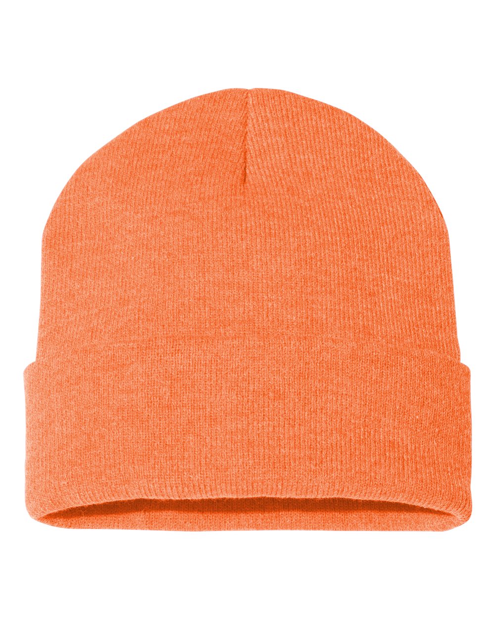 Front View of Heather Orange 12" Solid Cuffed Beanie - SP12