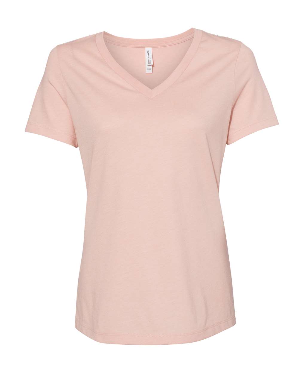 Front View of Heather Peach Women's Relaxed Heather CVC V-Neck Tee - 6405CVC