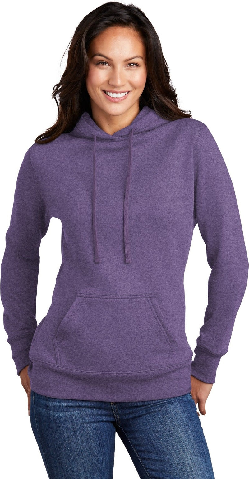 Front View of Heather Purple Port & Co Women's Core Fleece Pullover Hooded Sweatshirt LPC78H