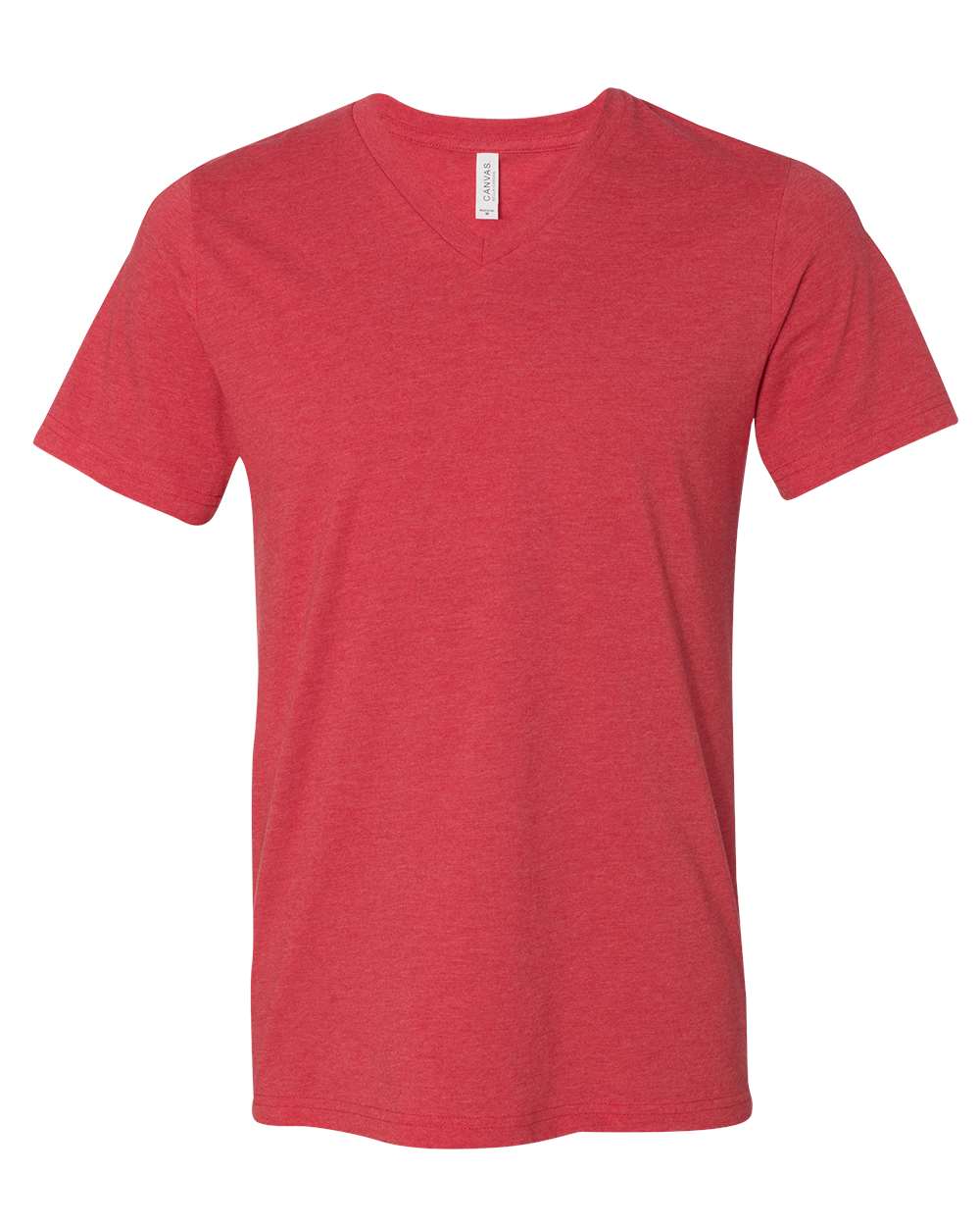 Front View of Heather Red Heather CVC V-Neck Tee - 3005CVC